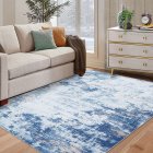 US GARVEE 9x12 Area Rug Large Modern Abstract Machine Washable Area Rug for Living Room Contemporary Non-Slip Stain Resistant Accent Rug Carpet for Dining Room Office Bedroom Decoration, Blue