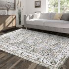 US GARVEE 9x12 Area Rug Large Vintage Distressed Floral Machine Washable Area Rug for Living Room Traditional Medallion Non-Slip Stain Resistant Accent Rug Carpet for Home Decoration, Grey