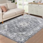 US GARVEE 9x12 Area Rug Large Vintage Distressed Machine Washable Area Rug for Living Room Traditional Medallion Floral Non-Slip Stain Resistant Accent Rug Carpet for Home Decoration, Grey