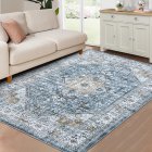 US GARVEE 9x12 Area Rug Large Vintage Distressed Machine Washable Area Rug for Living Room Traditional Medallion Floral Non-Slip Stain Resistant Accent Rug Carpet for Home Decoration, Blue