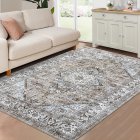 US GARVEE 9x12 Area Rug Large Vintage Distressed Machine Washable Area Rug for Living Room Traditional Medallion Floral Non-Slip Stain Resistant Accent Rug Carpet for Home Decoration, Taupe