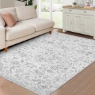US GARVEE 9x12 Area Rug for Living Room Washable Rugs Boho Rug for Bedroom Vintage Rug Non Slip Carpet Floral Throw Rugs Large Area Rug Stain Resistant Office Rug Classroom Rug 9'x12' Light Grey