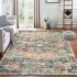 US GARVEE 9x12 Area Rug Vintage Distresse Machine Washable Area Rug for Living Room Bedroom Traditional Medallion Floral Non Slip Stain Resistant Accent Rug Car
