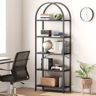 US GARVEE Arched Bookshelf 5-Tier Open Storage Shelves MDF & Metal Frame Curved Top Adjustable Feet for Bedroom Living Room,Black