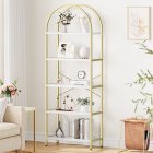 US GARVEE Arched Bookshelf 5-Tier Open Shelves MDF & Metal Frame Curved Top Adjustable Feet Home Office Display Rack