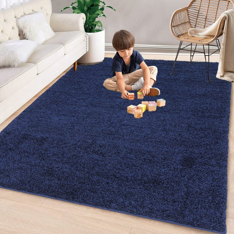 US GARVEE Area Rug 9x12 Shag Rug Extra Large Living Room Rug Non Slip Plush Dining Room Rug Soft Shaggy Carpet for Kids Nursery Girls Boys Room Non Shedding Throw Bedroom Rug Modern Home Decor Rugs, Navy