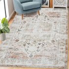 US GARVEE Area Rug Vintage Rug Machine Washable Rug for Bedroom Living Room Indoor Floor Cover Foldable Lightweight Thin Rug Distressed Carpet Non Slip Chenille Rug - Taupe / 9'x12'