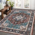 US GARVEE Area Rugs for Living Room 9x12 Bedroom Rug Machine Washable Vintage Rug Boho Floral Distressed Rug Anti-Slip Low Pile Non-Shedding Throw Carpet for Nursery Office Oriental Accent Rug Brown