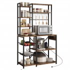 US GARVEE Baker Rack with Power Outlet, Kitchen Bakers Rack with 2 Wire Basket, Microwave Stand with Large Open Storage Shelves, 7-Tier Freestanding Utility Storage Shelf, Retro Brown