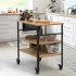 US GARVEE Bamboo Wood Prep Cart Table for Pizza Making Built in Pizza Size Movable Serving Cart