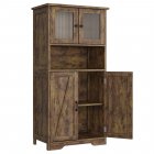 US GARVEE Bathroom Cabinet, Freestanding Floor Linen Storage Cabinet, Kitchen Pantry Storage Cabinet with Glass Doors & Adjustable Shelves, Standing Cupboard,Storage Cabinet for Living Room (Brown)