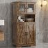 US GARVEE Bathroom Cabinet  Freestanding Floor Linen Storage Cabinet  Kitchen Pantry Storage Cabinet with Glass Doors   Adjustable Shelves  Standing Cupboard St