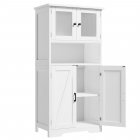US GARVEE Bathroom Cabinet, Freestanding Floor Linen Storage Cabinet, Kitchen Pantry Storage Cabinet with Glass Doors & Adjustable Shelves, Standing Cupboard,Storage Cabinet for Living Room (White)