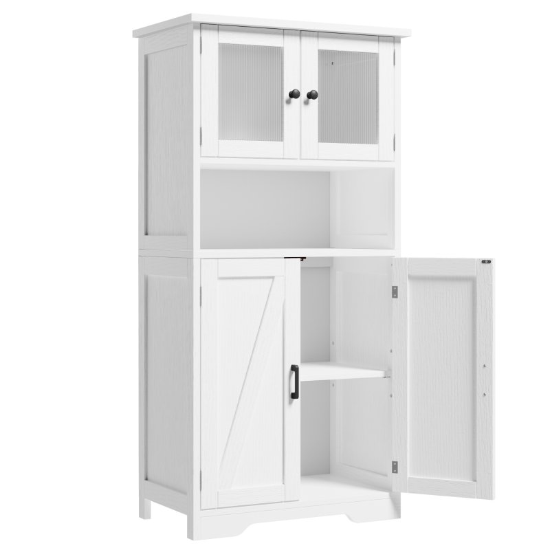 US GARVEE Bathroom Cabinet, Freestanding Floor Linen Storage Cabinet, Kitchen Pantry Storage Cabinet with Glass Doors & Adjustable Shelves, Standing Cupboard,Storage Cabinet for Living Room (White)