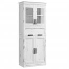 US GARVEE Bathroom Cabinet, Tall Kitchen Pantry Cabinet with Doors and Adjustable Shelf, Freestanding Floor Storage Cabinet for Living Room, Laundry Room, Home Office,Retro White