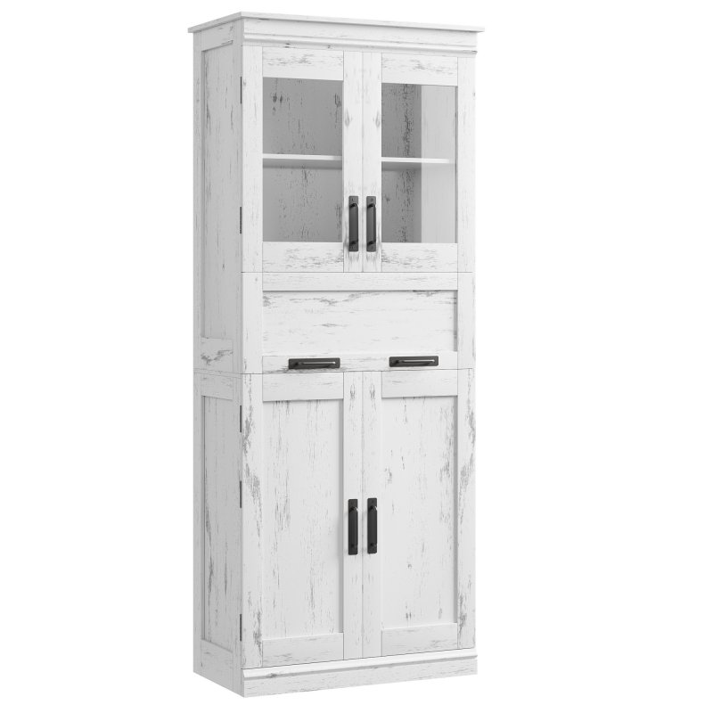 US GARVEE Bathroom Cabinet, Tall Kitchen Pantry Cabinet with Doors and Adjustable Shelf, Freestanding Floor Storage Cabinet for Living Room, Laundry Room, Home Office,Retro White
