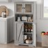 US GARVEE Bathroom Kitchen Pantry Storage Cabinet with Glass Doors  Adjustable Shelves  MDF  Gray  Freestanding  Modern  Living Room   Grey