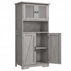 US GARVEE Bathroom Kitchen Pantry Storage Cabinet with Glass Doors, Adjustable Shelves, MDF, Gray, Freestanding, Modern, Living Room - Grey