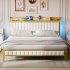 US GARVEE Bed Frame with Led Lights and Storage Headboard  Upholstered Platform Bed with Charging Station  Heavy Duty  No Box Spring Needed  Easy Assembly  Line