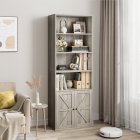 US GARVEE Bookcase with Doors Industrial Bookshelf 71.4in Tall Farmhouse Wooden 6 Shelf Storage for Bedroom, Living Room, Office, Grey