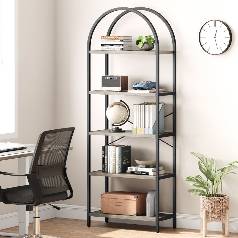 US GARVEE Bookshelf Arched Bookcase 5 Tier Display Racks Tall Standing Bookshelves Modern Storage Rack Shelf Wood Book Shelf for Bedroom, Living Room, Home Office