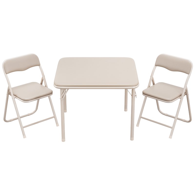 US GARVEE Boys and Girls Folding Table and Chairs Set of 3, Portable Table and Chair with PU Soft Cushion,Suitable for Eating,Reading and Playing-Beige