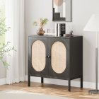 US GARVEE Buffet Cabinet with Rattan Doors & Shelves, Wood Console Storage, Adjustable Shelf, Metal Handles, for Living Room, Dining Room, Hallway ,Black
