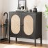 US GARVEE Buffet Cabinet with Rattan Doors   Shelves  Wood Console Storage  Adjustable Shelf  Metal Handles  for Living Room  Dining Room  Hallway  Black