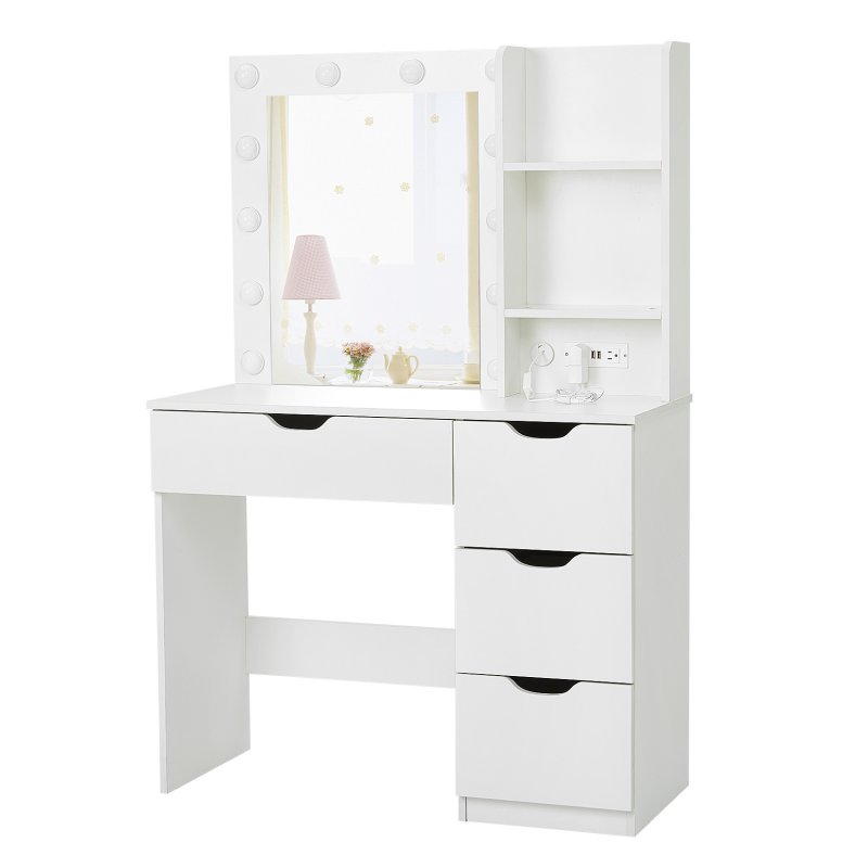 US GARVEE - Cambiador de Maquillaje con Luces, computadora de Cambiador con Tira eléctrica, Mesa de Maquillaje de 4 cajones con Espejo Iluminado, Cambiador con Espejo, 3 Colores de iluminación, Blanco