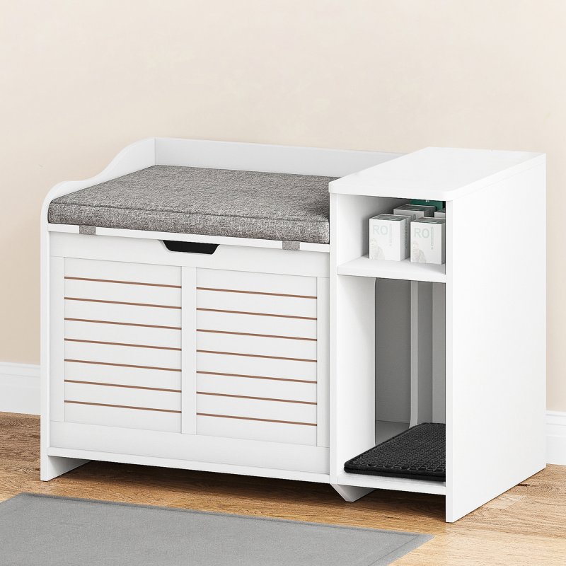 US GARVEE Cat Litter Box Enclosure with Top Opening, Cushion, Hidden Design, Privacy Cabinet,Easy Assembly, Multi-Purpose,White