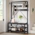 US GARVEE Coat Rack Shoe Bench Industrial Hall Tree Storage Bench for Entryway  Wood Look Accent Large Shoe Rack Bench with Storage Shelf Hanging Bar and 8 Hook
