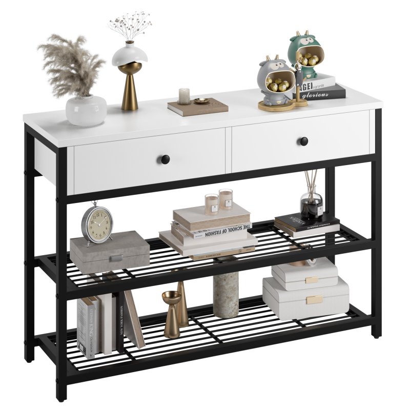 US GARVEE Console Sofa Table with 2 Drawers, 2-Tier Storage Shelves, High-Quality P2 Particleboard, Metal Frame, Adjustable Feet, Suitable for Entryway, Hallway, Living Room