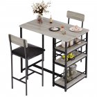 US GARVEE Dining Table Set for 2, Bar Table and Chairs for 2, Kitchen Table Set with 2 Upholstered Chairs, 3 Large Storage Shelves, Pub Table Set for Small Space, Apartment, Breakfast, Rustic Grey