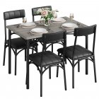 US GARVEE Dining Table Set for 4, Rectangular, Upholstered Chairs, MDF Board, Solid Steel Frame, Space-Saving, Easy Assembly, Retro Gray