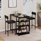 US GARVEE Dining Table Set for 2, Bar Height, Upholstered Chairs, MDF Board & Steel, 3 Storage Shelves, Small Space Solution, Black