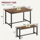 US GARVEE Dining Table Set for 4 with Benches, Rectangular, Sturdy MDF and Steel, Space-Saving, Easy to Maintain, Retro Brown, Ideal for Small Spaces