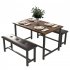 US GARVEE Dining Table Set for 4 with Upholstered Benches  Space Saving  Rectangular  Rustic Brown  Metal Frame  MDF Board  Perfect for Home  Kitchen  Dining Ro