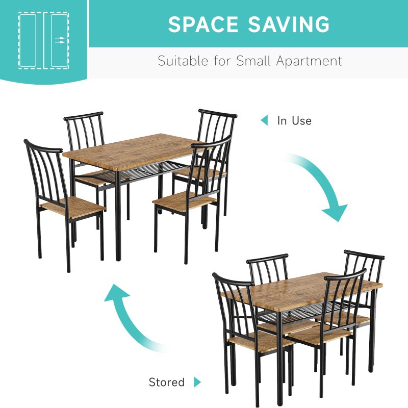 US GARVEE Dining Table Set for 4 with Wine Rack + Rectangular + Solid Steel Frame + Waterproof Coating + Space-Saving Design + Easy Assembly + Small Spaces, Apartments