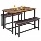 US GARVEE Dining Table Set for 4 with Upholstered Benches, Space-Saving, Rectangular, Rustic Brown, Metal Frame, MDF Board, Perfect for Home, Kitchen, Dining Room