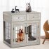 US GARVEE Dog Crate Furniture with Cushion Wooden Dog Crate Table 2 Drawers 3 Doors Dog Furniture
