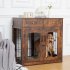 US GARVEE Dog Crate Furniture with Cushion Wooden Dog Crate Table 2 Drawers 3 Doors Dog Furniture Brown