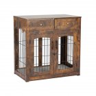 US GARVEE Dog Crate Furniture with Cushion Wooden Dog Crate Table 2 Drawers 3-Doors Dog Furniture Brown