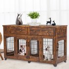 US GARVEE Dog Crate Furniture + 5 Doors + Large Capacity Drawers + MDF & Steel + Openable Divider + Rustic Brown + Home