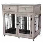 US GARVEE Dog Crate Furniture Wooden Dog Kennel with Room Divider and Tray Double Rooms Dog Cage