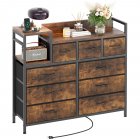 US GARVEE Dresser TV Stand with Power Outlet, Bedroom Dresser with 9 Drawers, Chest of Drawers for Living Room, Hallway - Rustic Brown