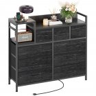 US GARVEE Dresser TV Stand with Power Outlet, Bedroom Dresser with 9 Drawers, Chest of Drawers for Living Room, Hallway(Black Willow)