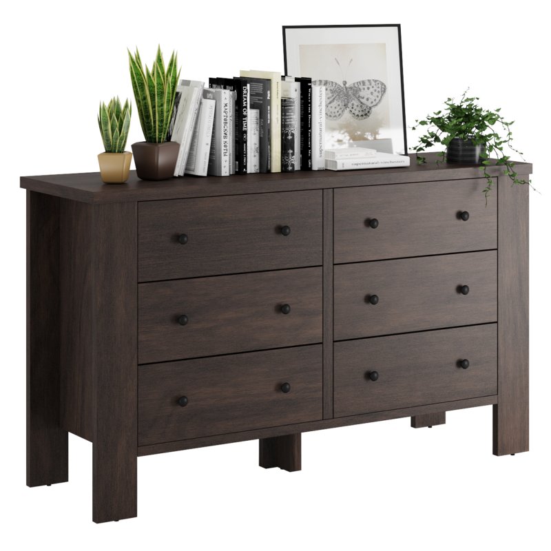 US GARVEE Dresser for Bedroom with 6 Drawers, Wood Drawer Dresser with Metal Handle, Chest of Drawers for Bedroom, Living Room, Hallway, Home Office, Dark Brown