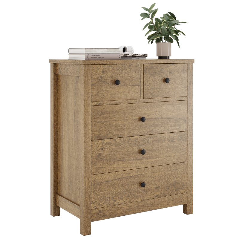 US GARVEE Dresser for Bedroom, Wood Dresser Organizer, 5 Drawer Dresser with Deep Space, Storage Cabinet for Entryway, Hallway, Home Office, Light Brown