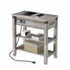 US GARVEE End Table with Charging Station, Narrow Side Table with Drawer and Storage End Table Wood Farmhouse Bed Side Table/Night Stand for Living Room Bedroom Office -Grey