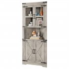 US GARVEE Farmhouse Corner Cabinet, Tall Corner Storage Cabinet with Barn Door & Adjustable Shelves, Bathroom Cabinet with Storage for Living Room, Kitchen, Bathroom, Washed Grey